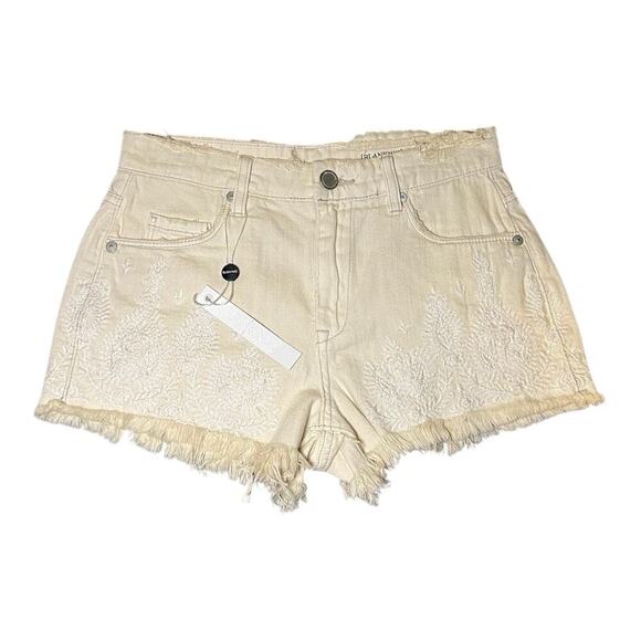 Blank NYC NWT Wedge Shorts Womens Size‎ 25 White Denim Floral Raw Hem Distressed - Picture 1 of 8
